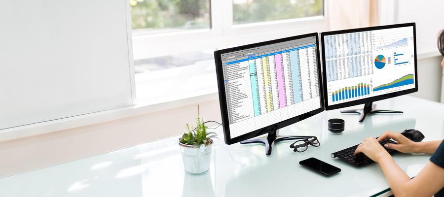 Analystenmitarbeiter arbeitet mit Tabellenkalkulation